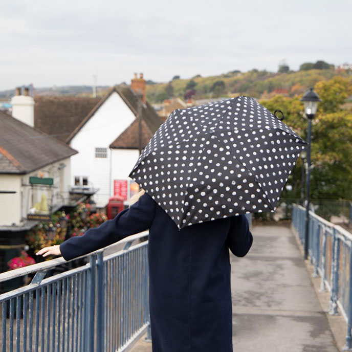 totes ECO-BRELLA® Supermini B&W Stitched Dots Umbrella (3 Section)